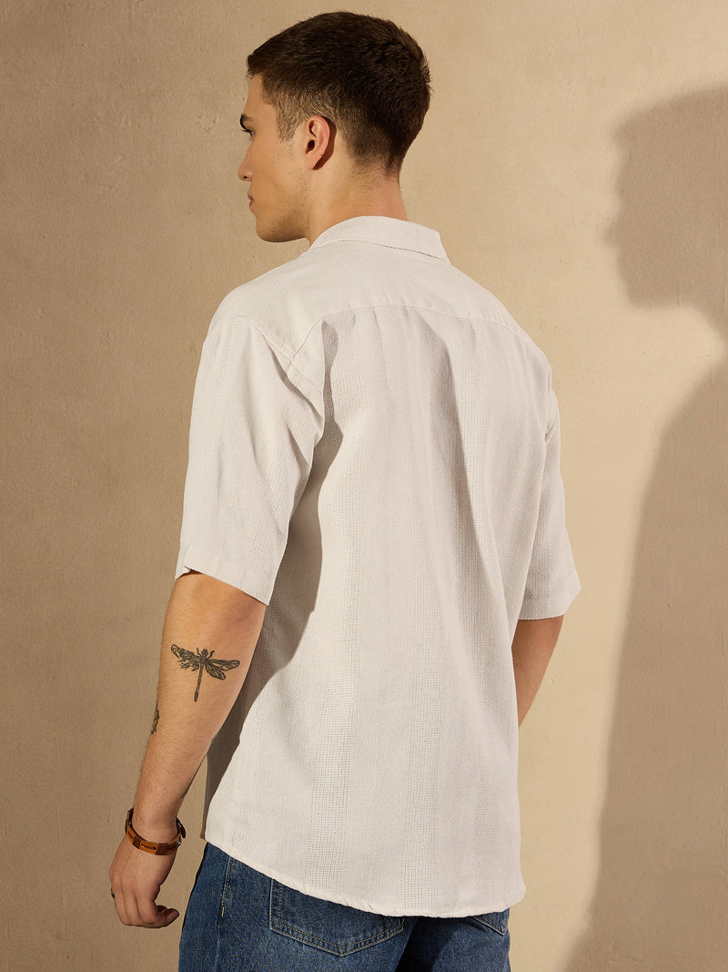 White: Half Sleeves Oversized Casual Shirt