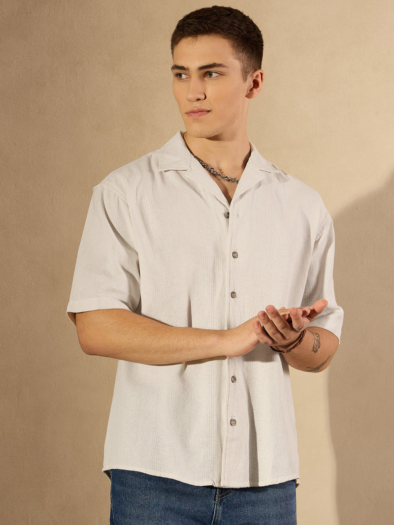 White: Half Sleeves Oversized Casual Shirt