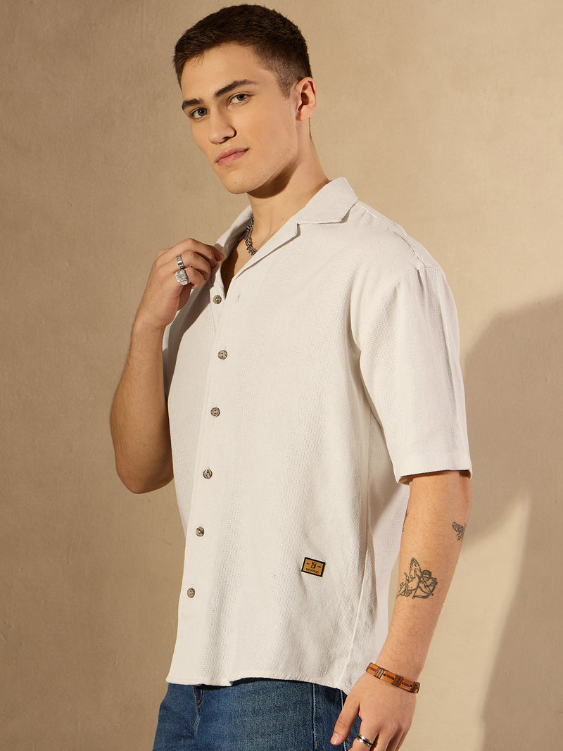White: Half Sleeves Oversized Casual Shirt
