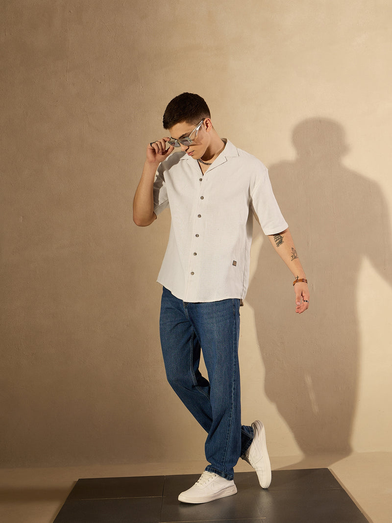 White: Half Sleeves Oversized Casual Shirt