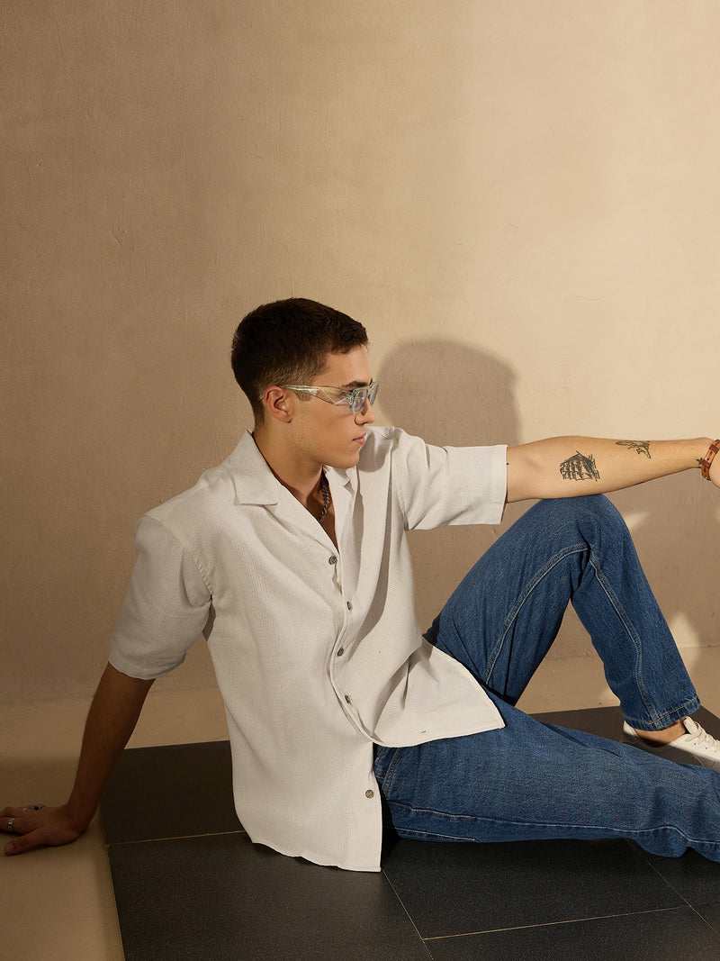 White: Half Sleeves Oversized Casual Shirt