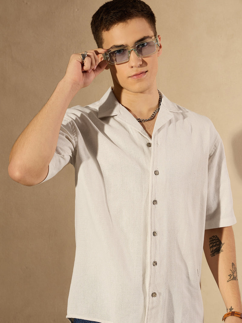 White: Half Sleeves Oversized Casual Shirt