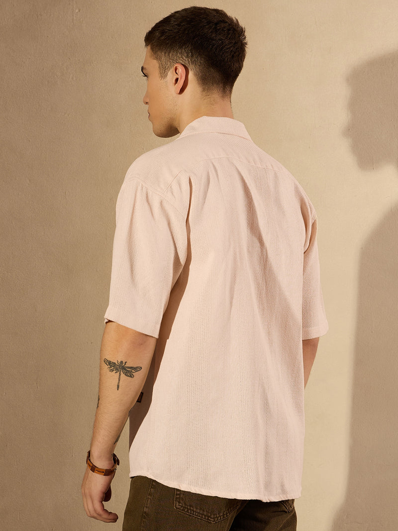 Beige:Half Sleeves Oversized Casual Shirt