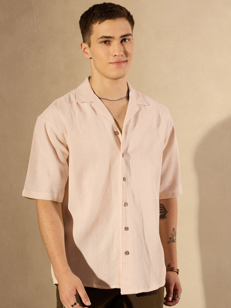 Beige:Half Sleeves Oversized Casual Shirt
