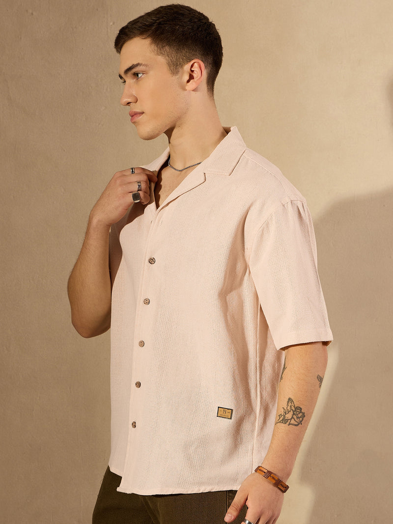 Beige:Half Sleeves Oversized Casual Shirt