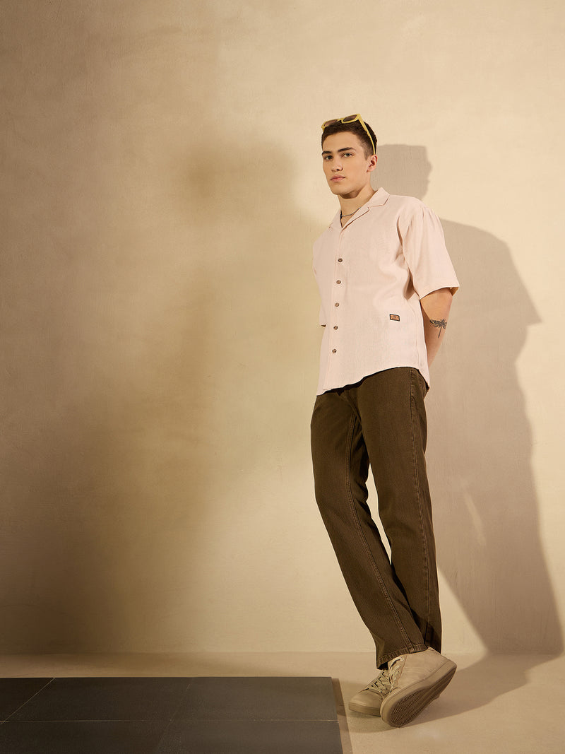 Beige:Half Sleeves Oversized Casual Shirt