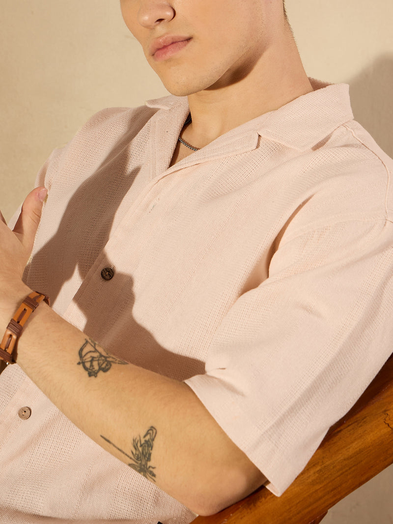 Beige:Half Sleeves Oversized Casual Shirt