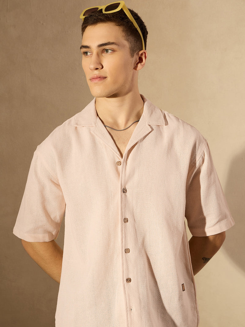 Beige:Half Sleeves Oversized Casual Shirt