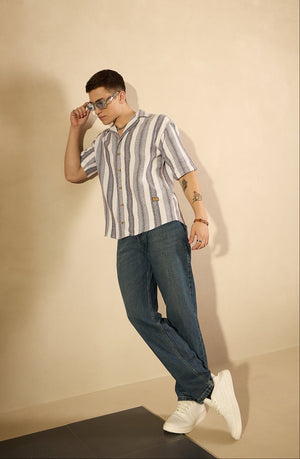 Dennison men's dark blue Korean baggy jeans front view