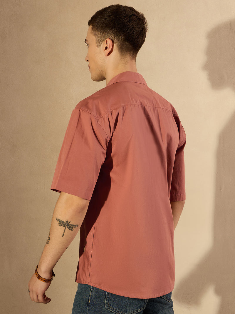 Brick Red: Half Sleeves Embroidery Shirt