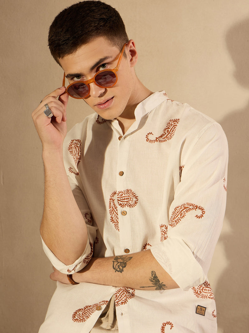 Paisley: Full Sleeves Block Printed Oversized Shirt