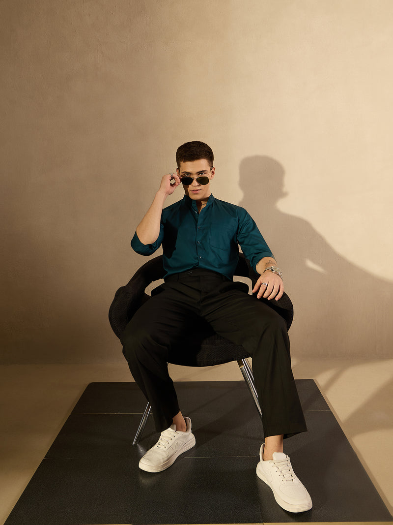 Men's Black Korean Baggy Fit Double Pleated Trouser
