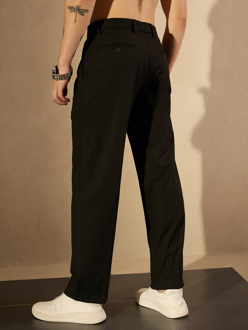 Men's Black Korean Baggy Fit Double Pleated Trouser