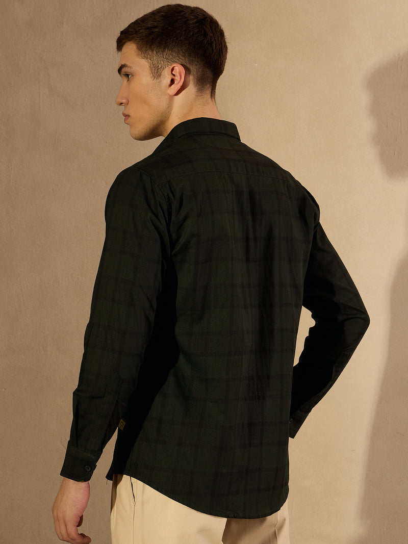 Green: Full Sleeves Checked Shirt