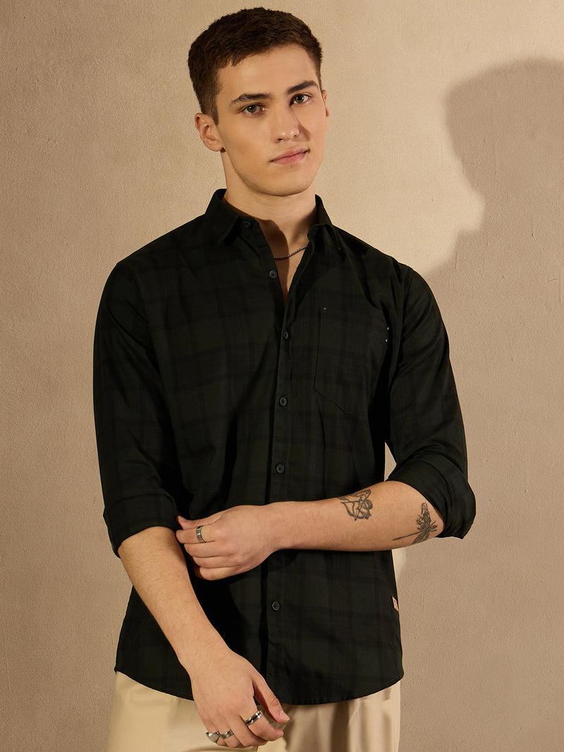 Green: Full Sleeves Checked Shirt
