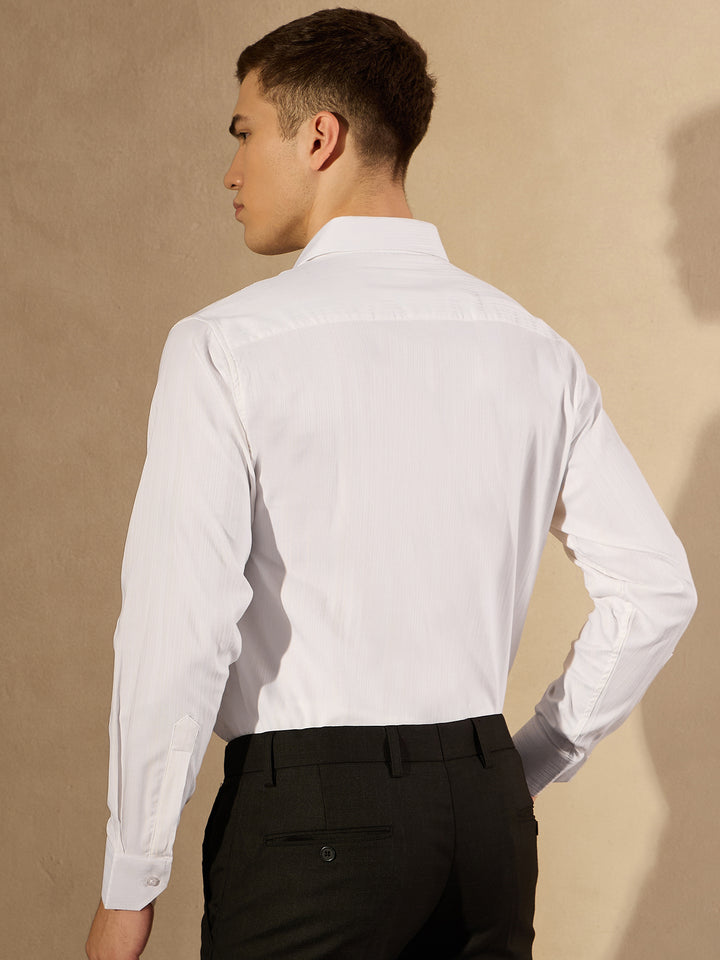 White Self Design Formal Shirt