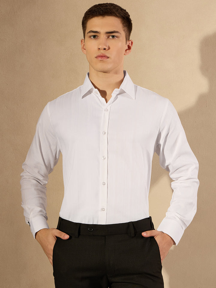 White Self Design Formal Shirt