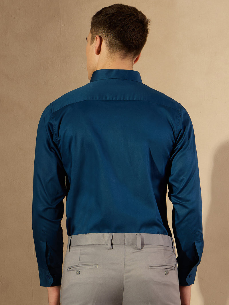 Blue: Comfort Regular Fit Solid Formal Shirt