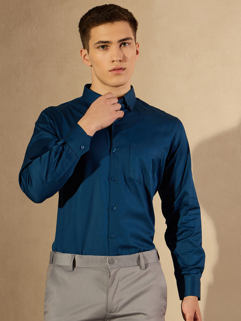 Blue: Comfort Regular Fit Solid Formal Shirt