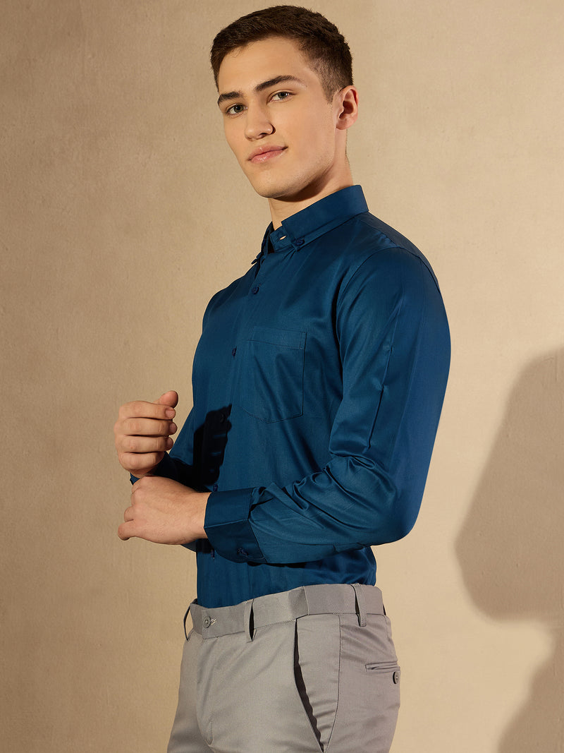 Blue: Comfort Regular Fit Solid Formal Shirt