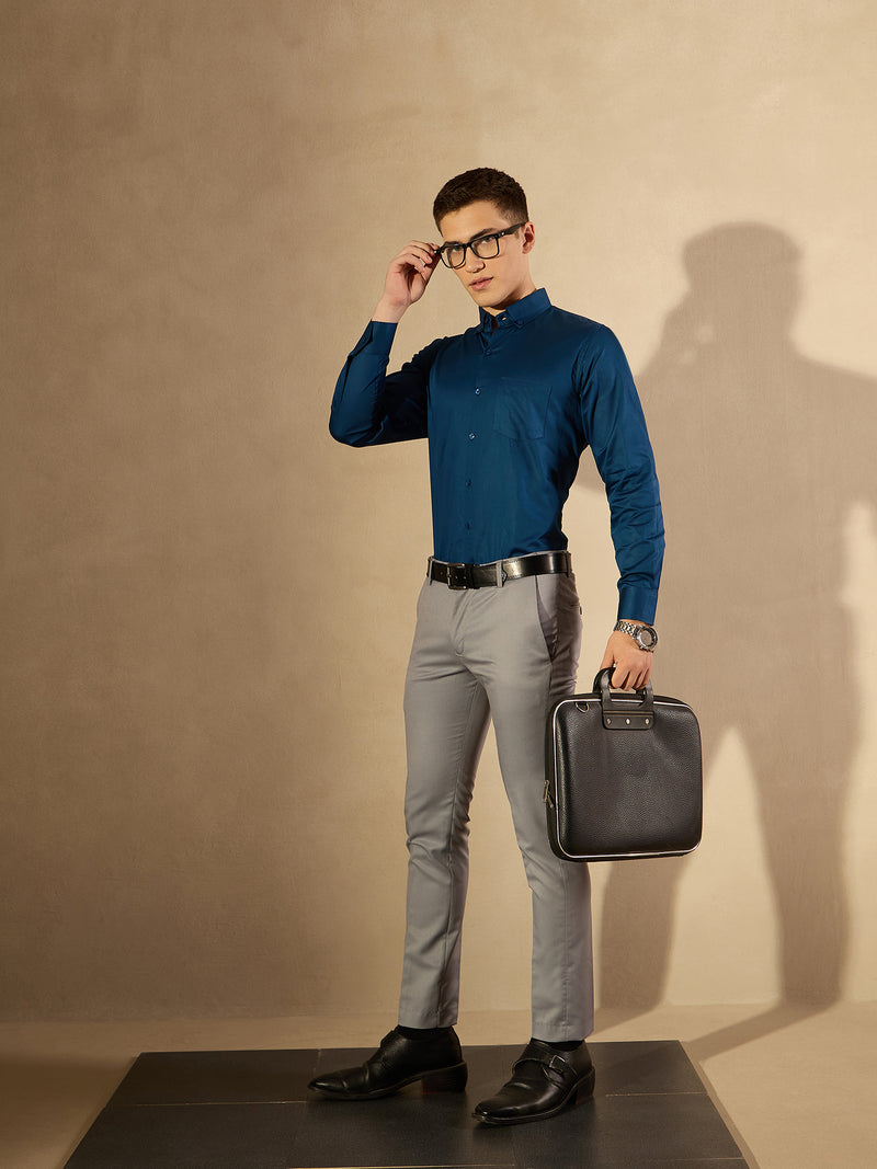 Blue: Comfort Regular Fit Solid Formal Shirt