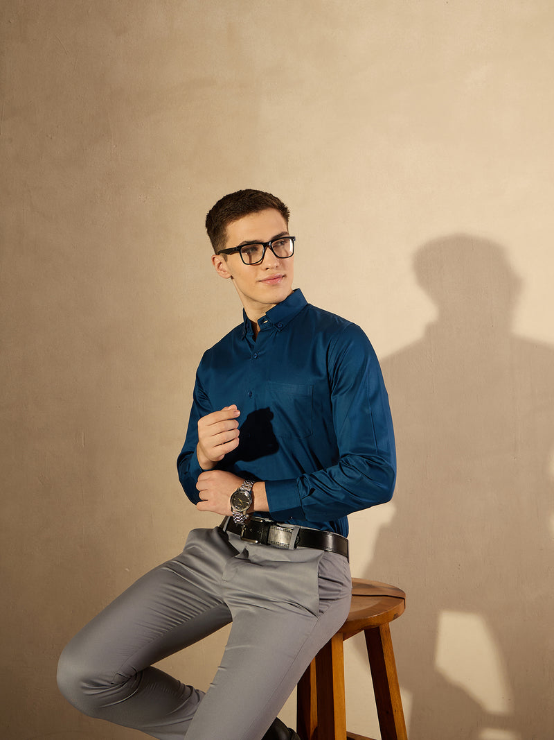 Blue: Comfort Regular Fit Solid Formal Shirt