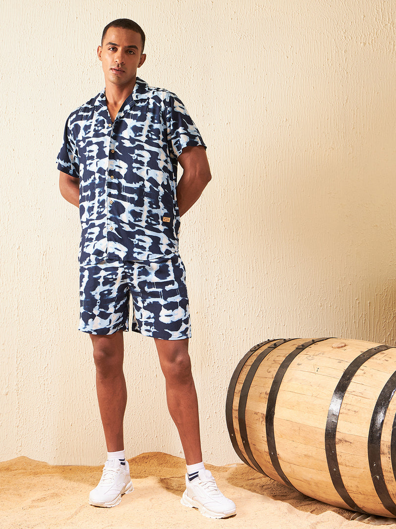 DENNISON Men Comfort Fit Coord Set | Printed Shirt With Shorts