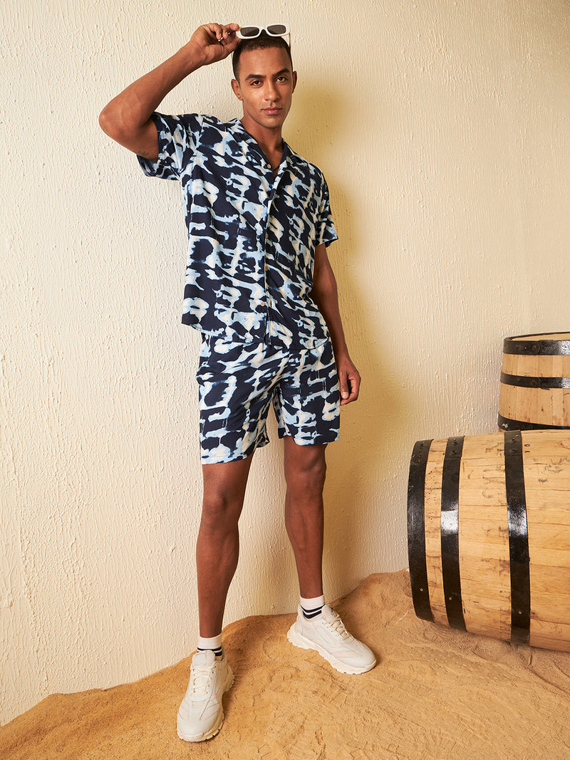 DENNISON Men Comfort Fit Coord Set | Printed Shirt With Shorts