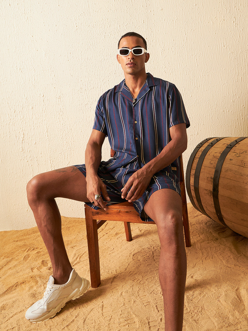 DENNISON Men Comfort Fit Coord Set | Printed Shirt With Shorts