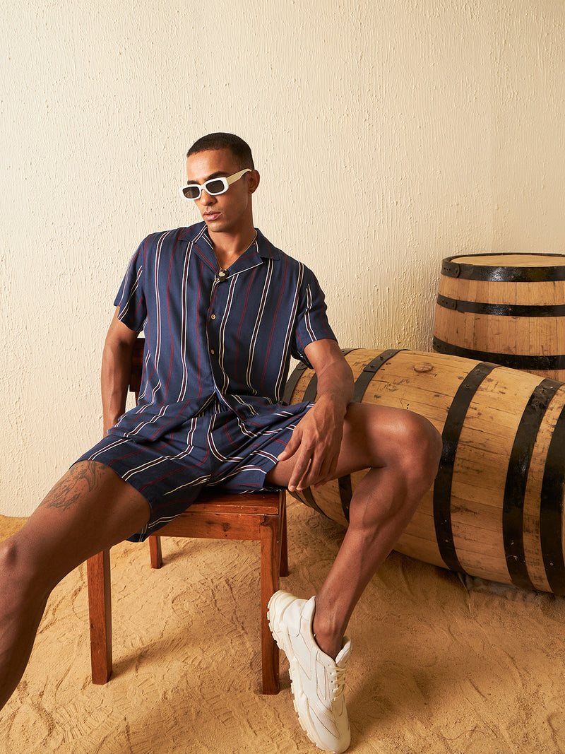 DENNISON Men Comfort Fit Coord Set | Printed Shirt With Shorts