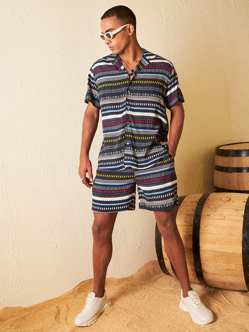 DENNISON Men Comfort Fit Coord Set | Printed Shirt With Shorts