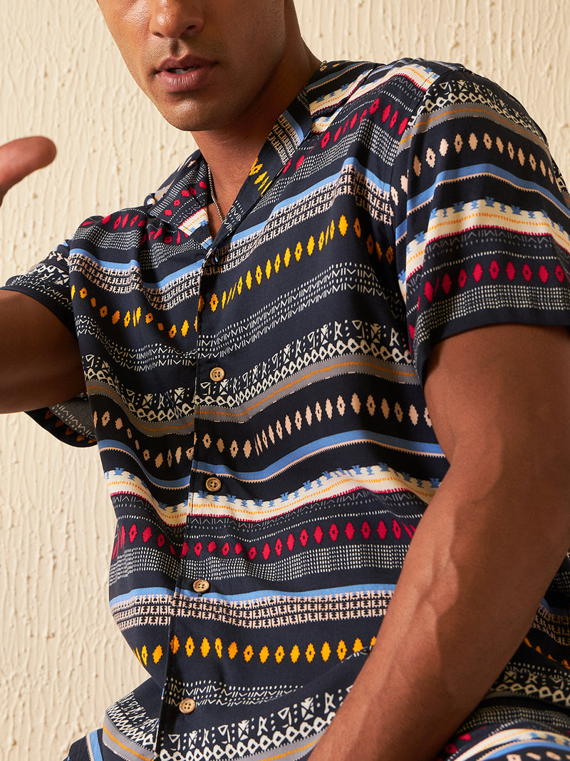 DENNISON Men Comfort Fit Coord Set | Printed Shirt With Shorts