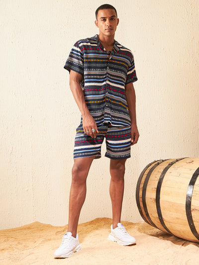 DENNISON Men Comfort Fit Coord Set | Printed Shirt With Shorts