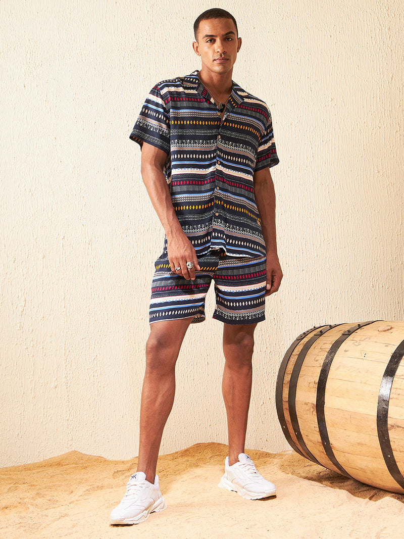 DENNISON Men Comfort Fit Coord Set | Printed Shirt With Shorts