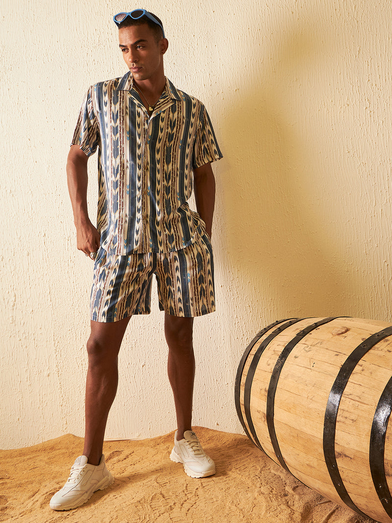 DENNISON Men Comfort Fit Coord Set | Printed Shirt With Shorts