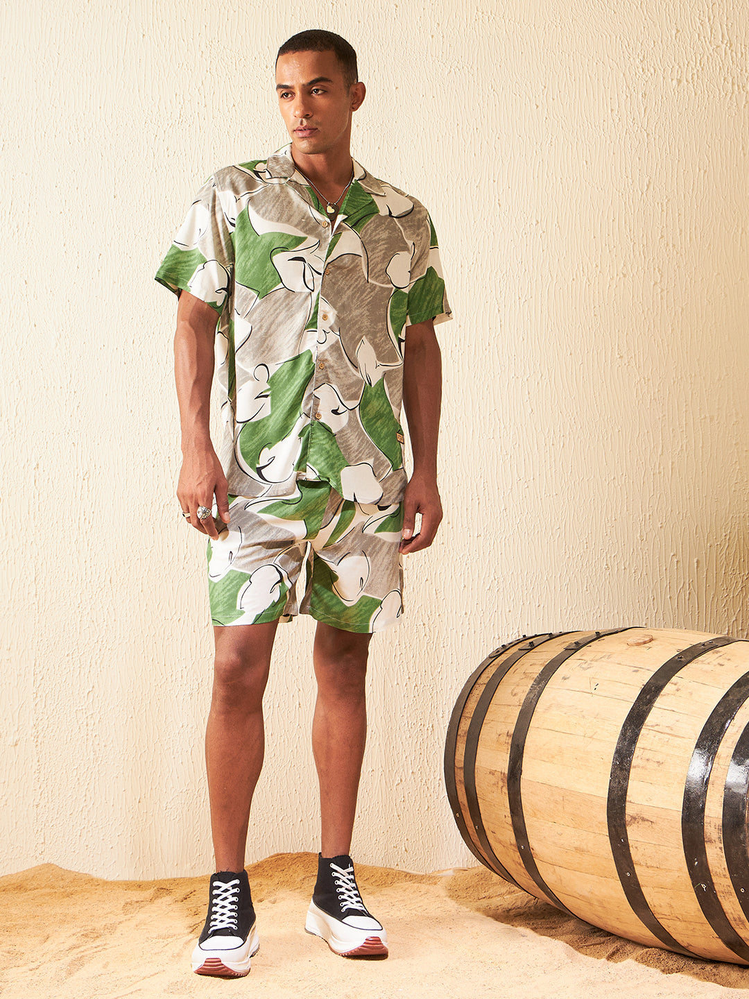 DENNISON Men Comfort Fit Coord Set | Printed Shirt With Shorts