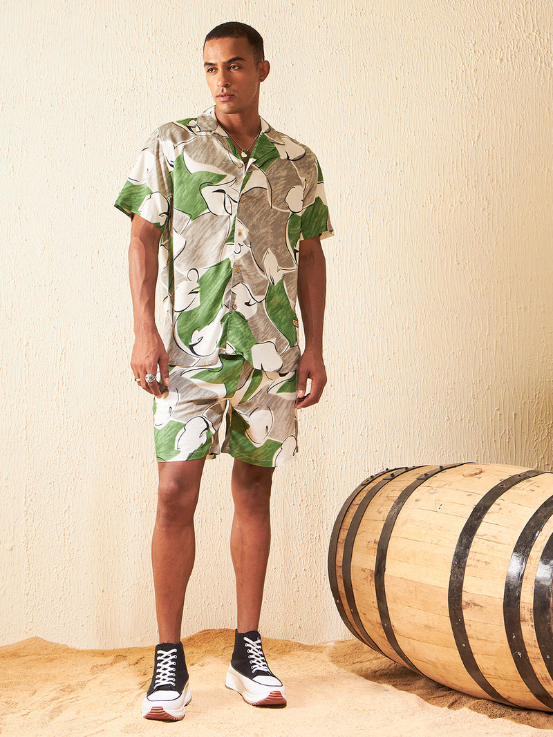 DENNISON Men Comfort Fit Coord Set | Printed Shirt With Shorts