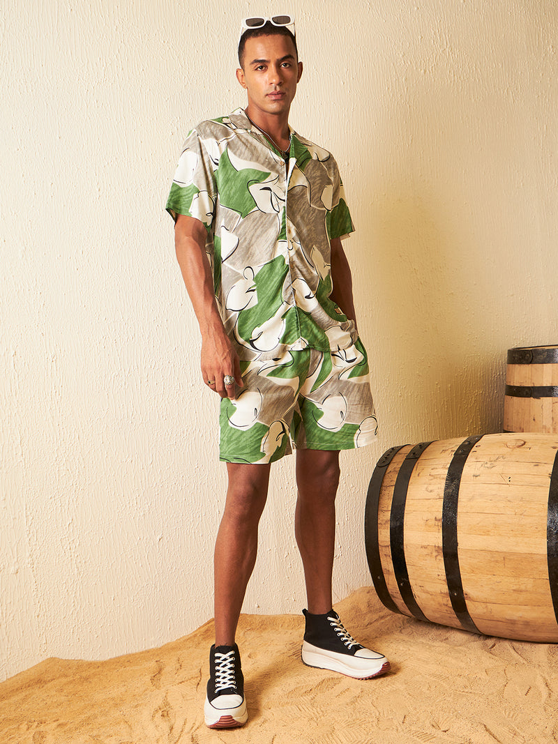 DENNISON Men Comfort Fit Coord Set | Printed Shirt With Shorts
