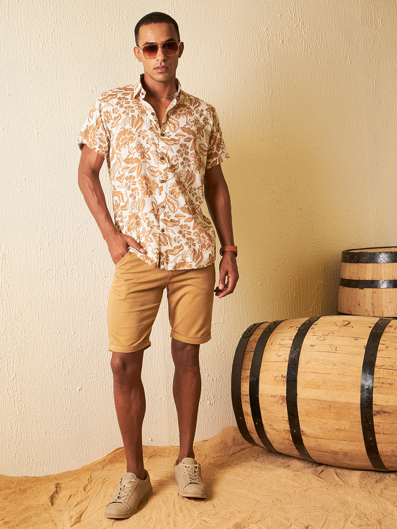 White: Half Sleeves Block Printed Shirt