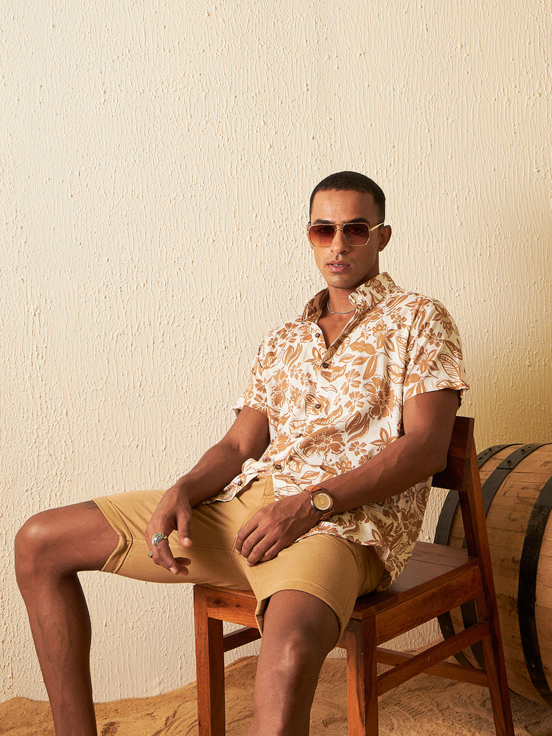 White: Half Sleeves Block Printed Shirt