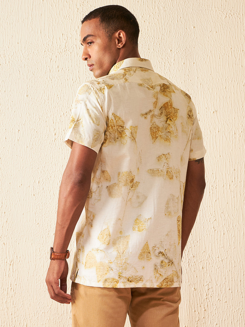 Pale Yellow: Half Sleeves ECO Printed Hemp Shirt