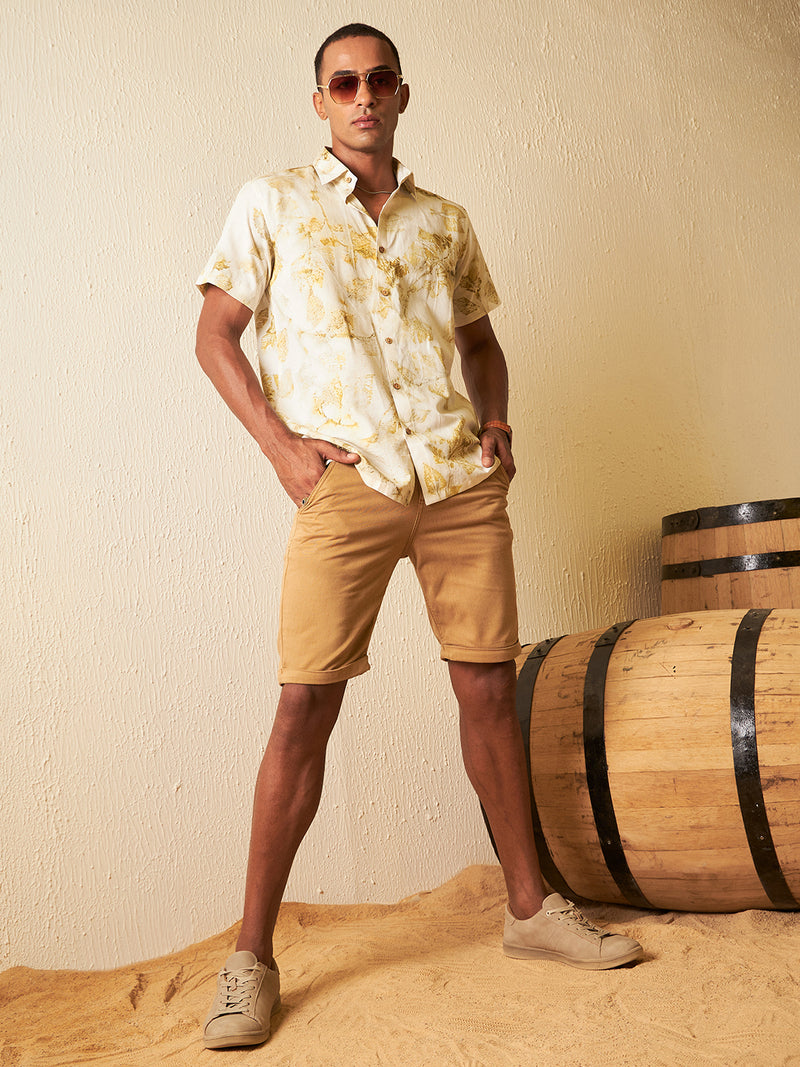 Pale Yellow: Half Sleeves ECO Printed Hemp Shirt