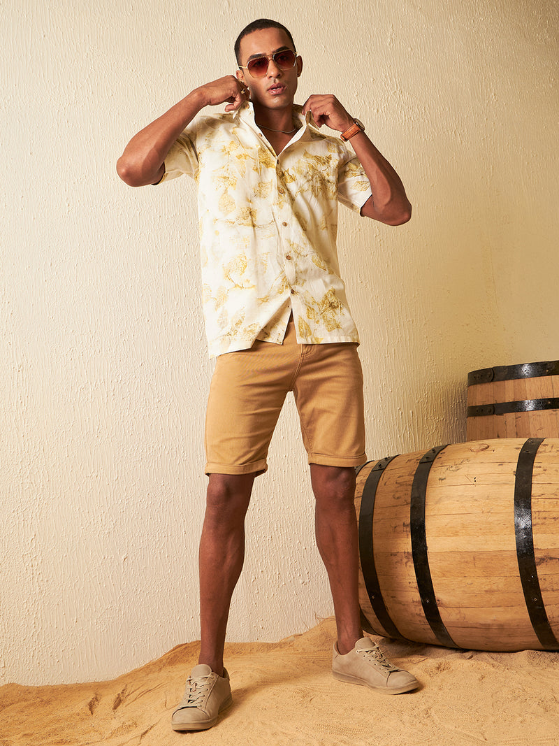 Pale Yellow: Half Sleeves ECO Printed Hemp Shirt