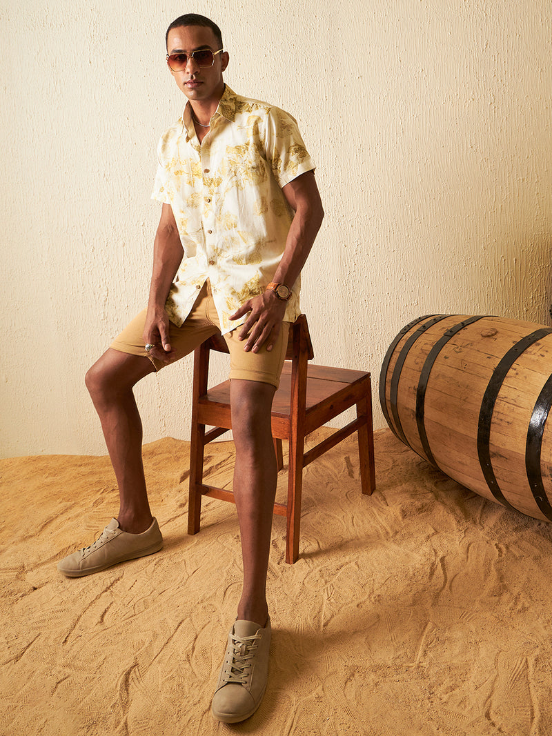 Pale Yellow: Half Sleeves ECO Printed Hemp Shirt