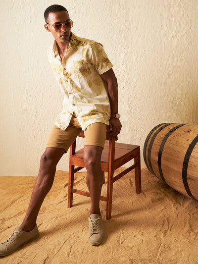 Pale Yellow: Half Sleeves ECO Printed Hemp Shirt