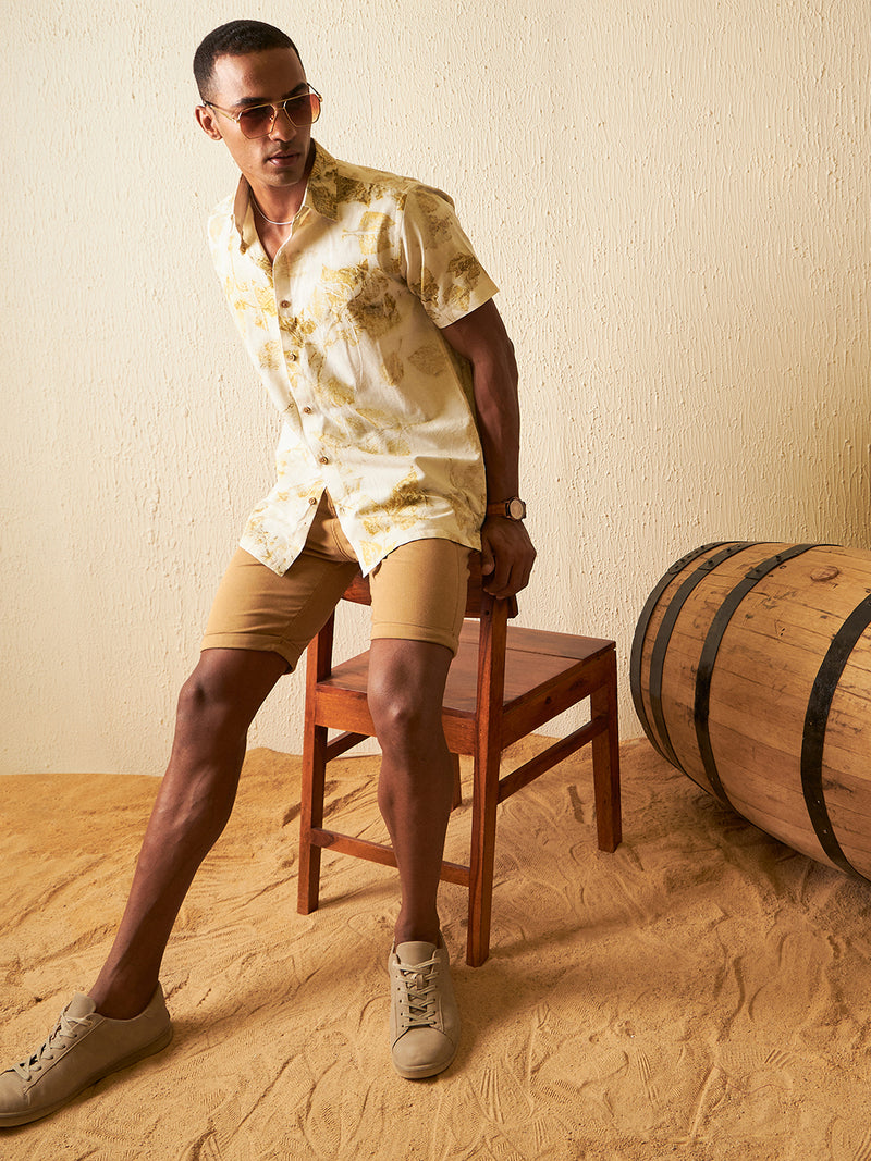 Pale Yellow: Half Sleeves ECO Printed Hemp Shirt