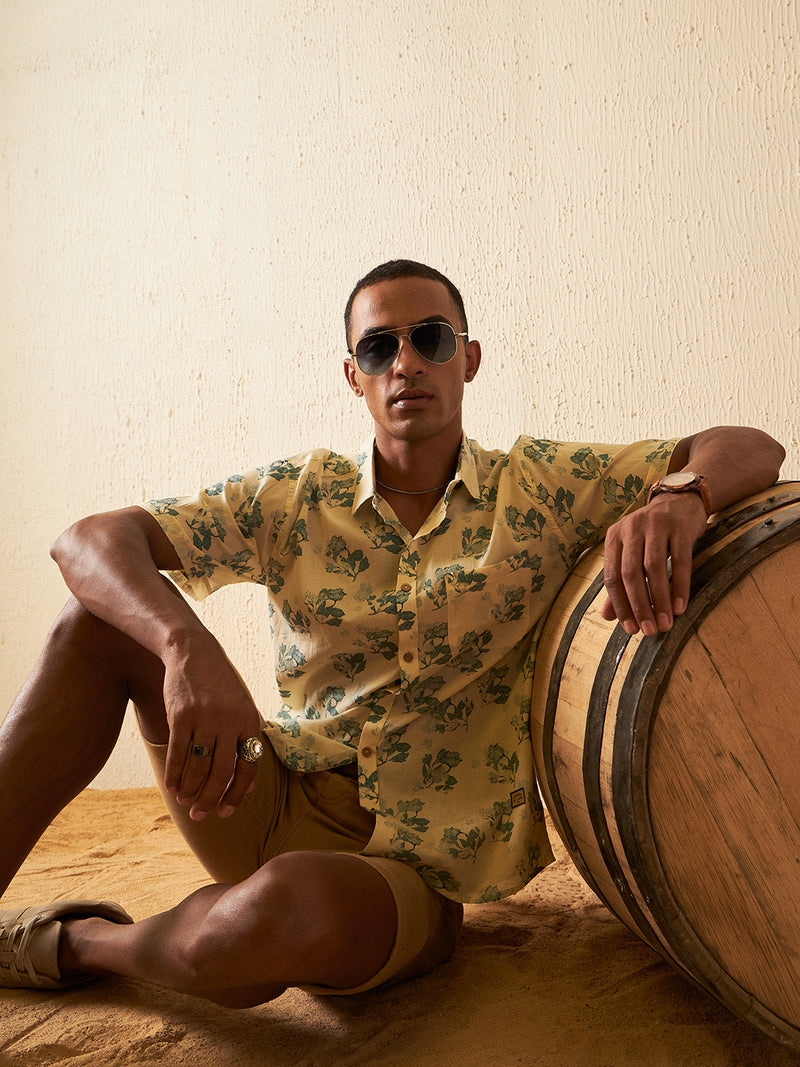 Beige: Block Printed Casual Shirt