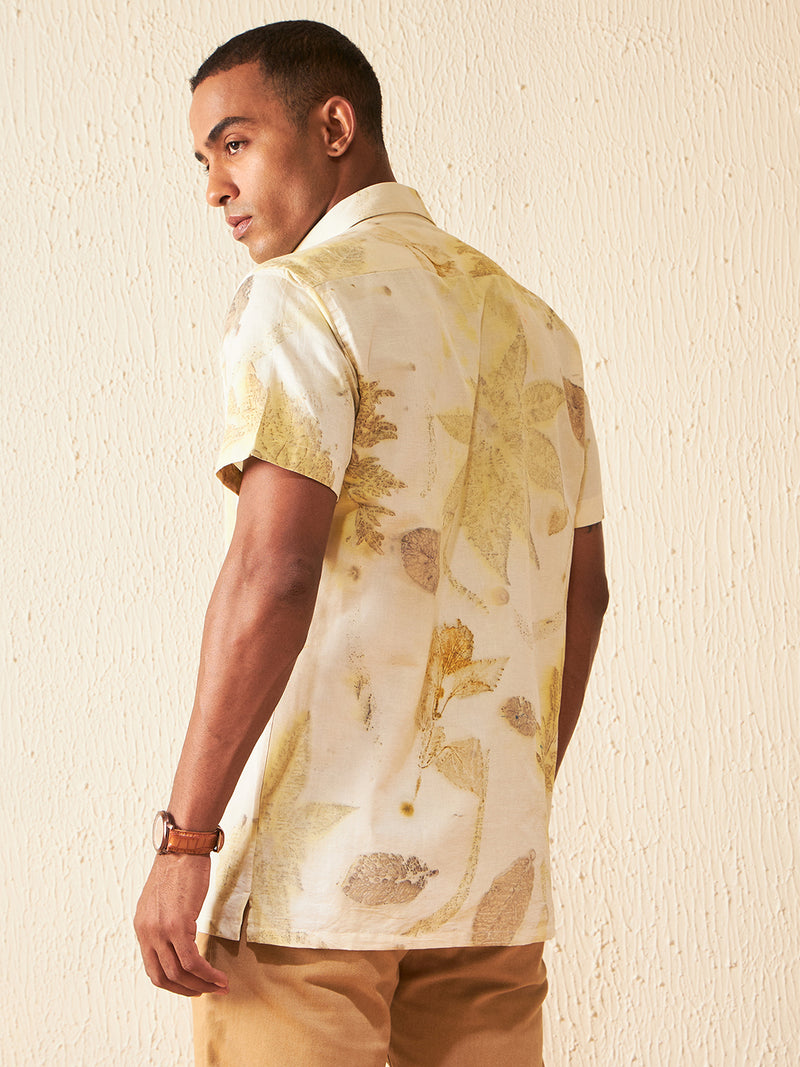 Cream: Half Sleeves ECO Printed Hemp Shirt