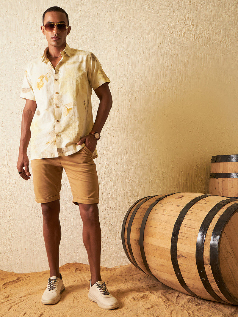 Cream: Half Sleeves ECO Printed Hemp Shirt