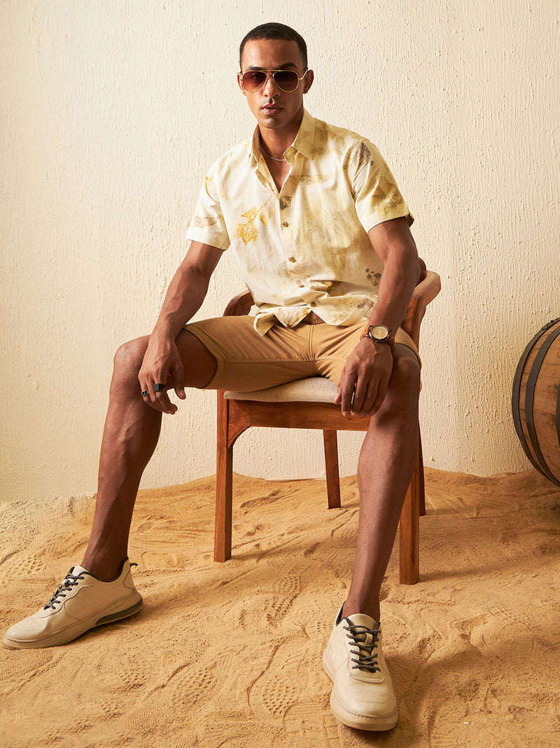 Cream: Half Sleeves ECO Printed Hemp Shirt